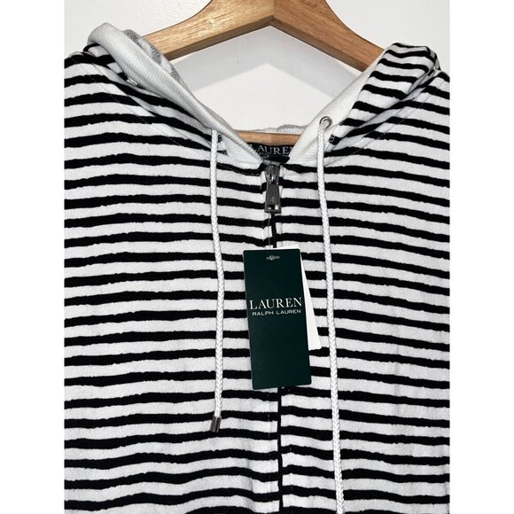 NWT Lauren Ralph Lauren Black & White Sleeveless Striped Zip Pockets Women's Hoo - Picture 4 of 11
